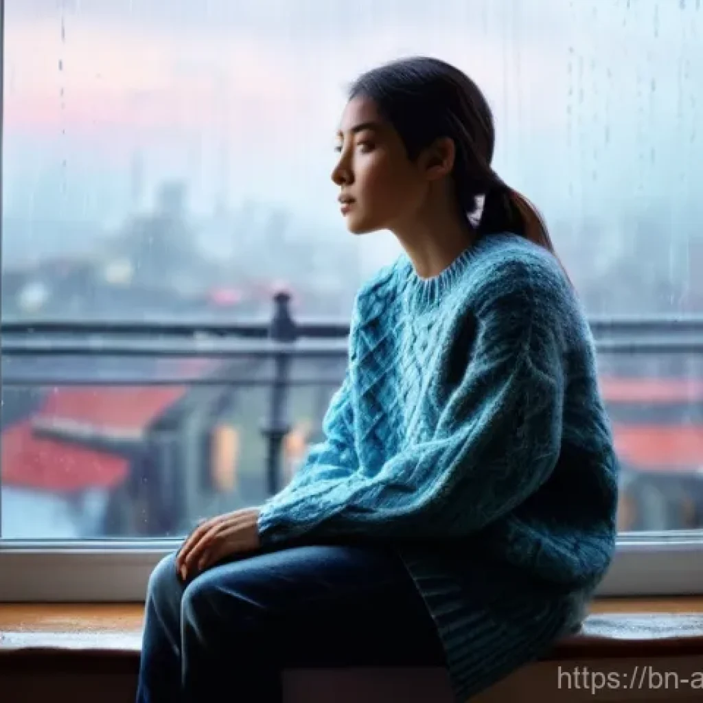사운드 아트의 상징적 의미 분석하기 - **Prompt for Rain's Symbolic Meaning (Peace, Melancholy, Purity):**
"A person, fully clothed in ...