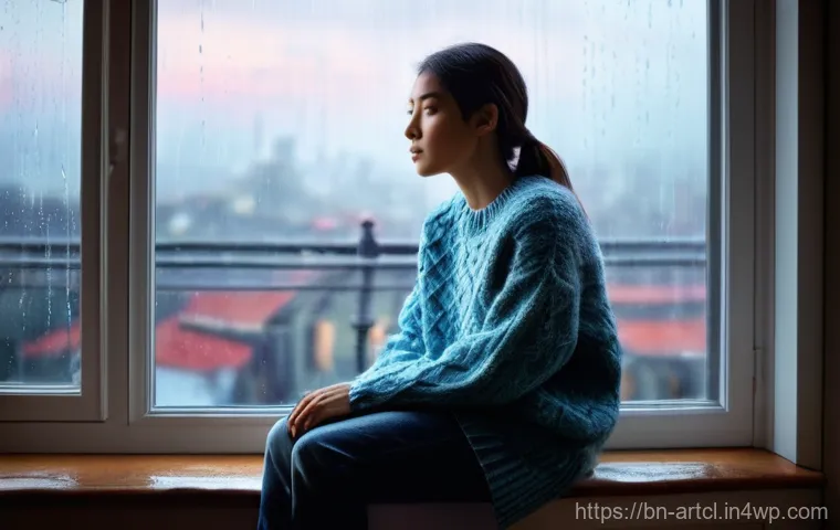 사운드 아트의 상징적 의미 분석하기 - **Prompt for Rain's Symbolic Meaning (Peace, Melancholy, Purity):**
"A person, fully clothed in ...
