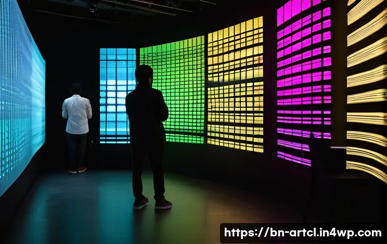 사운드 아트와 인터랙티브 기술의 관계 - A serene art gallery space filled with an interactive sound art installation, featuring translucent ...