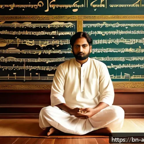 Home 17 사운드 아트와 심리적 공간의 관계 - A serene, contemplative Bengali poet sitting cross-legged in a traditional room filled with warm sun...